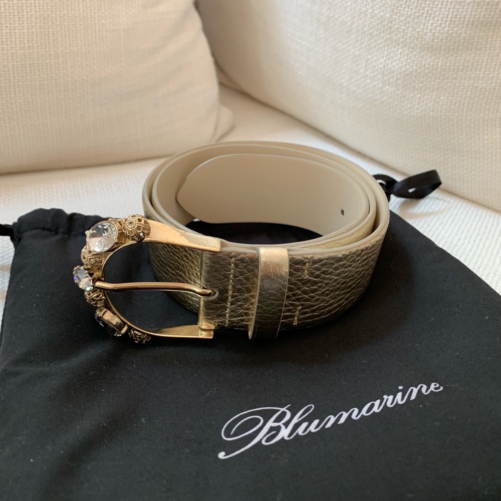Blumarine Leather Belt with Embellished Buckle